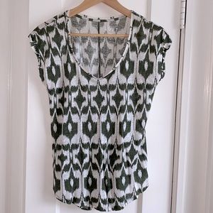 LOFT Linen Green Patterned T-Shirt - S